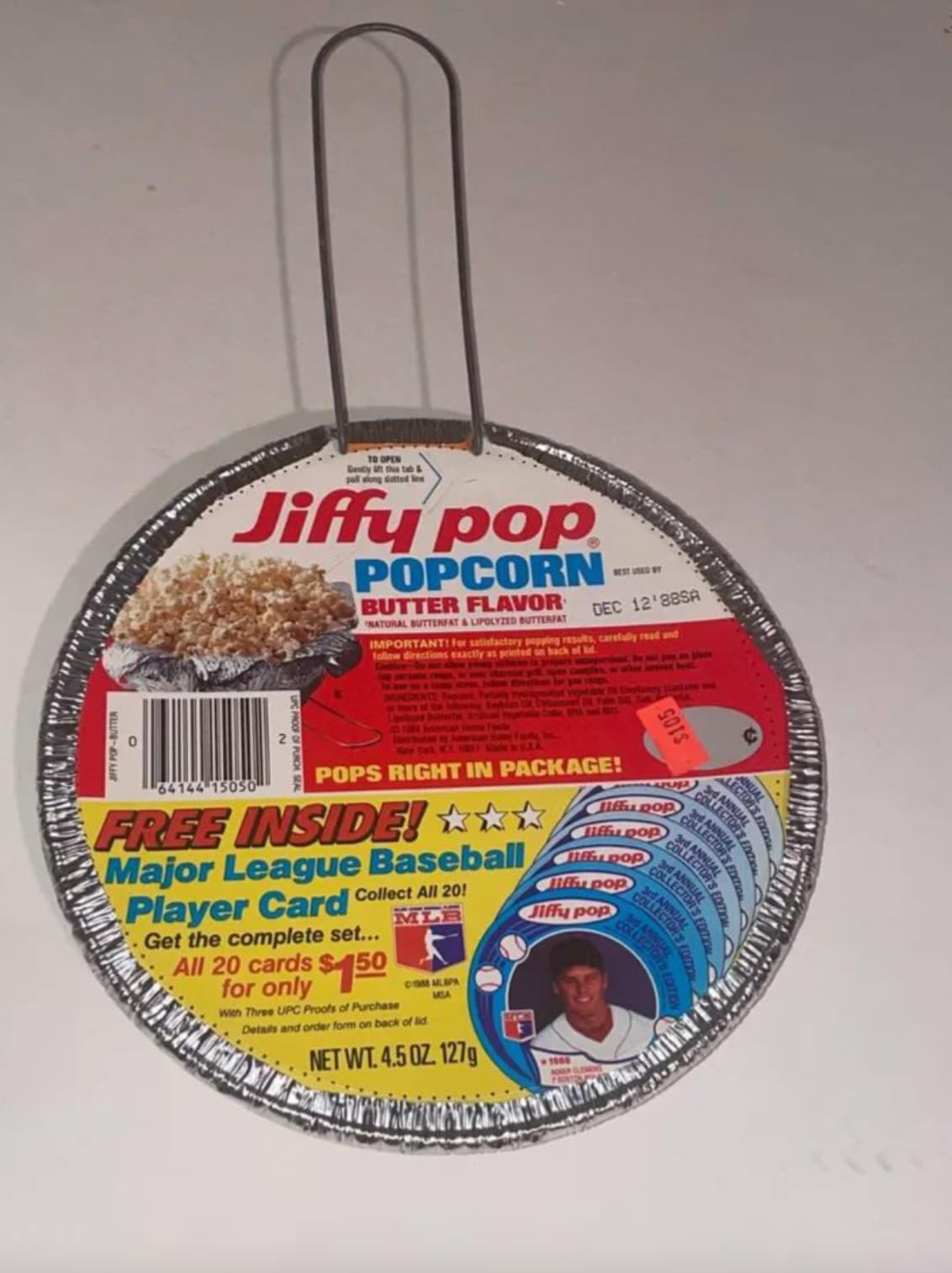 toppings - To Open Gently it the tab & pull along datted Jiffy pop Popcorn Butter Flavor Natural Butterfat & Lipolyzed Butterfat West Used By Dec 12'88SA Important! For satisfactory popping results, carefully read and directions exactly as printed on back